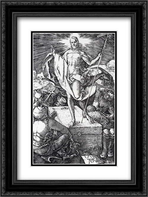 Resurrection (Engraved Passion) 18x24 Black Ornate Wood Framed Art Print Poster with Double Matting by Durer, Albrecht