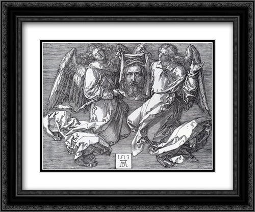 Sudarium Displayed By Two Angels 24x20 Black Ornate Wood Framed Art Print Poster with Double Matting by Durer, Albrecht