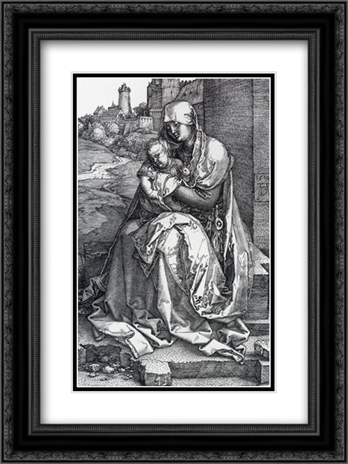 Madonna By The Wall 18x24 Black Ornate Wood Framed Art Print Poster with Double Matting by Durer, Albrecht