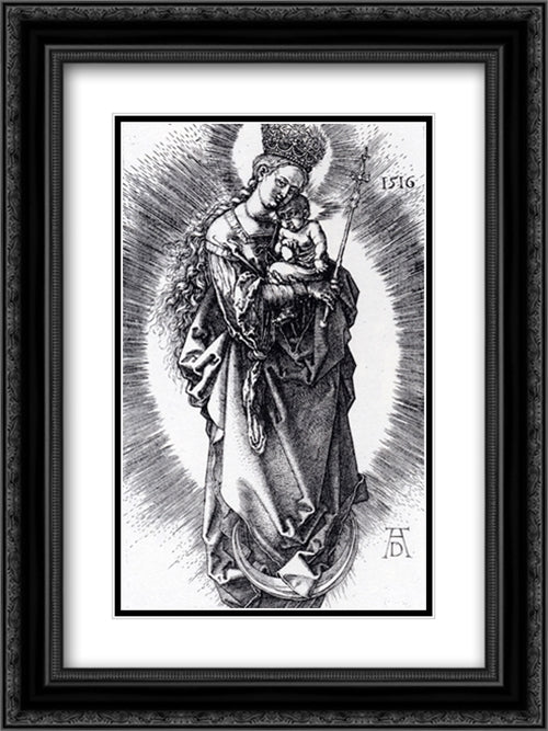 The Virgin On A Crescent With A Crown Of Stars And A Scepter 18x24 Black Ornate Wood Framed Art Print Poster with Double Matting by Durer, Albrecht
