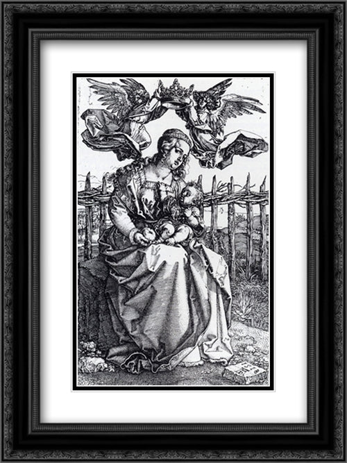 Madonna Crowned By Two Angels 18x24 Black Ornate Wood Framed Art Print Poster with Double Matting by Durer, Albrecht