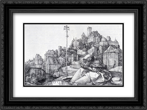 St. Anthony 24x18 Black Ornate Wood Framed Art Print Poster with Double Matting by Durer, Albrecht