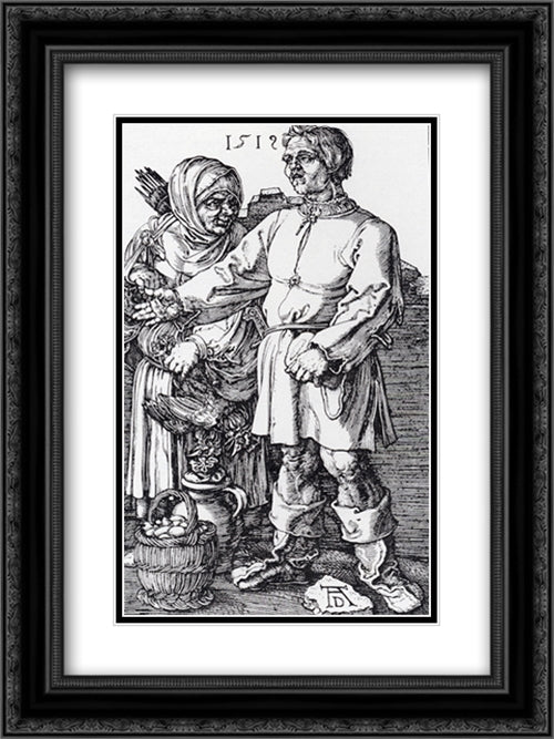 The Peasant And His Wife At Market 18x24 Black Ornate Wood Framed Art Print Poster with Double Matting by Durer, Albrecht