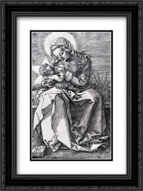 Madonna Nursing 18x24 Black Ornate Wood Framed Art Print Poster with Double Matting by Durer, Albrecht