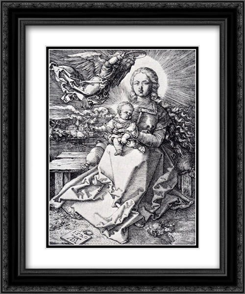 Madonna Crowned By An Angel 20x24 Black Ornate Wood Framed Art Print Poster with Double Matting by Durer, Albrecht