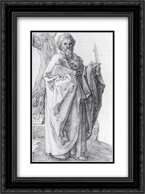 St. Bartholomew 18x24 Black Ornate Wood Framed Art Print Poster with Double Matting by Durer, Albrecht