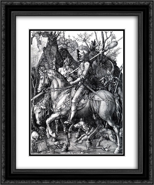 The Knight, Death and the Devil 20x24 Black Ornate Wood Framed Art Print Poster with Double Matting by Durer, Albrecht