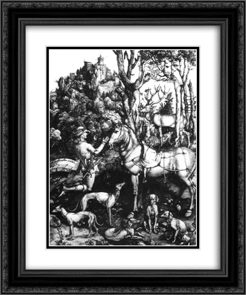 St. Eustach 20x24 Black Ornate Wood Framed Art Print Poster with Double Matting by Durer, Albrecht