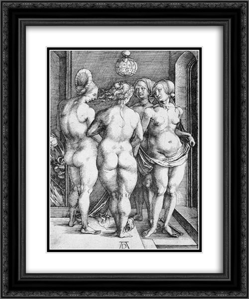 The Four Witches 20x24 Black Ornate Wood Framed Art Print Poster with Double Matting by Durer, Albrecht