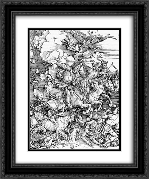 The Four Horsemen of the Apocalypse 20x24 Black Ornate Wood Framed Art Print Poster with Double Matting by Durer, Albrecht