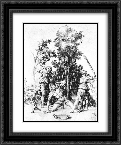 The Death of Orpheus 20x24 Black Ornate Wood Framed Art Print Poster with Double Matting by Durer, Albrecht