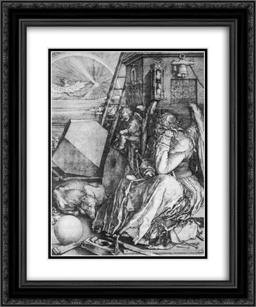 Melancholia 20x24 Black Ornate Wood Framed Art Print Poster with Double Matting by Durer, Albrecht