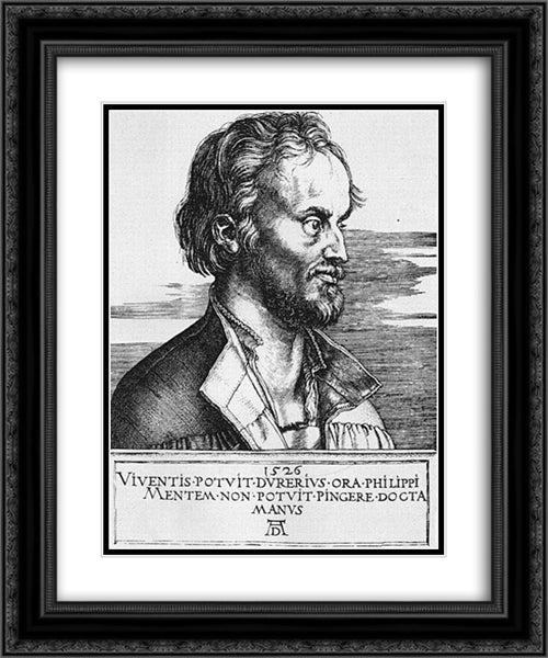 Portrait of Philip Melanchthon 20x24 Black Ornate Wood Framed Art Print Poster with Double Matting by Durer, Albrecht