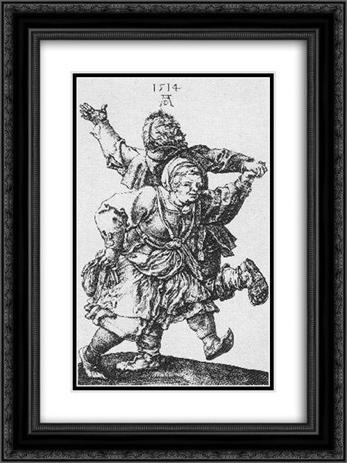 Dancing Peasants 18x24 Black Ornate Wood Framed Art Print Poster with Double Matting by Durer, Albrecht