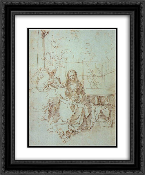 The Holy Family in a Trellis 20x24 Black Ornate Wood Framed Art Print Poster with Double Matting by Durer, Albrecht
