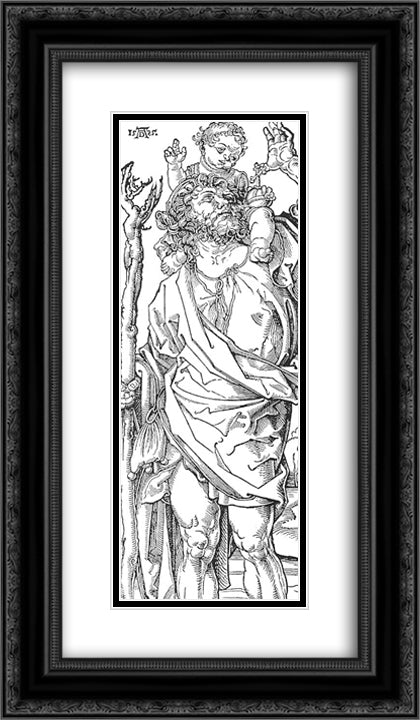 St. Christopher Carrying the Christ Child 14x24 Black Ornate Wood Framed Art Print Poster with Double Matting by Durer, Albrecht