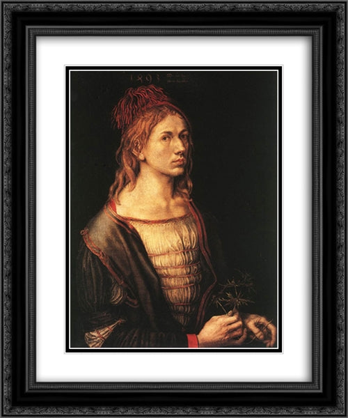 Self-portrait at 22 20x24 Black Ornate Wood Framed Art Print Poster with Double Matting by Durer, Albrecht