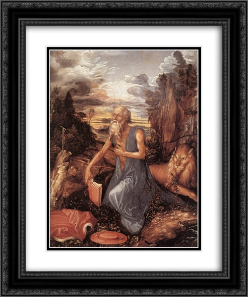 St Jerome in the Wilderness 20x24 Black Ornate Wood Framed Art Print Poster with Double Matting by Durer, Albrecht