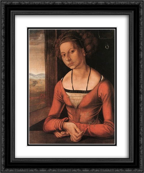 Portrait of a Young Furleger with Her Hair Done Up 20x24 Black Ornate Wood Framed Art Print Poster with Double Matting by Durer, Albrecht