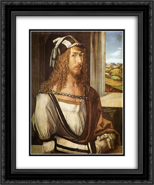 Self-Portrait at 26 20x24 Black Ornate Wood Framed Art Print Poster with Double Matting by Durer, Albrecht