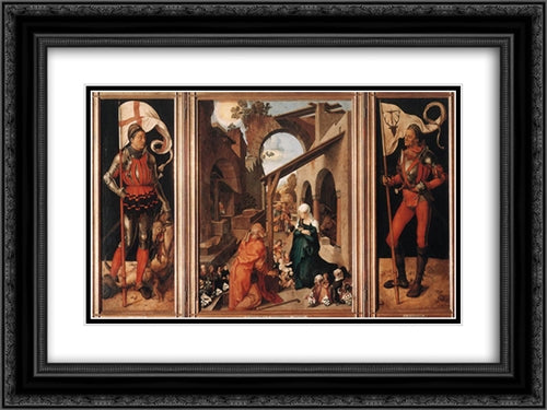 Paumgartner Altar 24x18 Black Ornate Wood Framed Art Print Poster with Double Matting by Durer, Albrecht