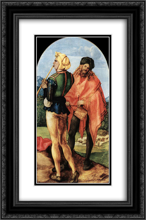 Two Musicians 16x24 Black Ornate Wood Framed Art Print Poster with Double Matting by Durer, Albrecht