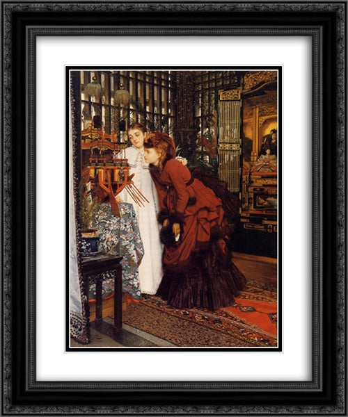 Young Women Looking at Japanese Objects 20x24 Black Ornate Wood Framed Art Print Poster with Double Matting by Tissot, James