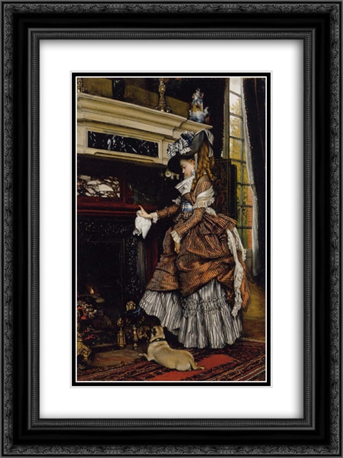 The Fireplace 18x24 Black Ornate Wood Framed Art Print Poster with Double Matting by Tissot, James