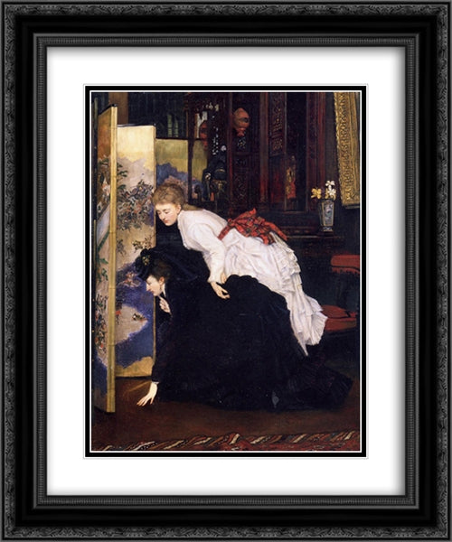 Young Women Looking at Japanese Objects 20x24 Black Ornate Wood Framed Art Print Poster with Double Matting by Tissot, James