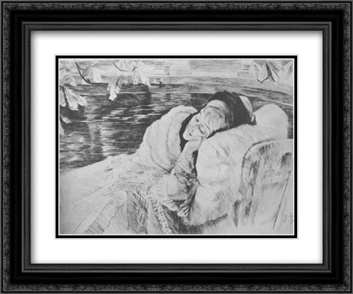 Une Convalescente 24x20 Black Ornate Wood Framed Art Print Poster with Double Matting by Tissot, James