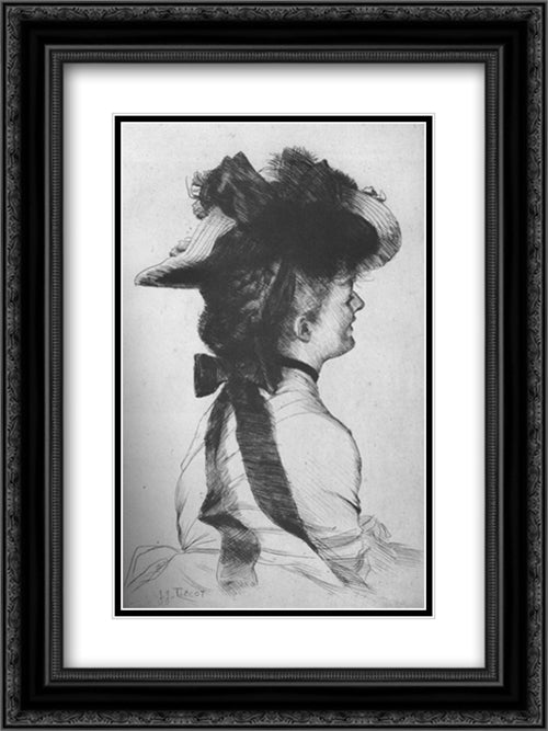 The Rubens Hat 18x24 Black Ornate Wood Framed Art Print Poster with Double Matting by Tissot, James