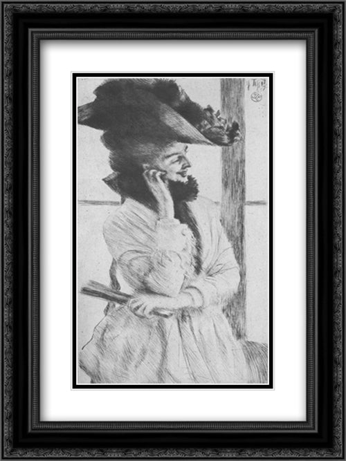 By the Window 18x24 Black Ornate Wood Framed Art Print Poster with Double Matting by Tissot, James