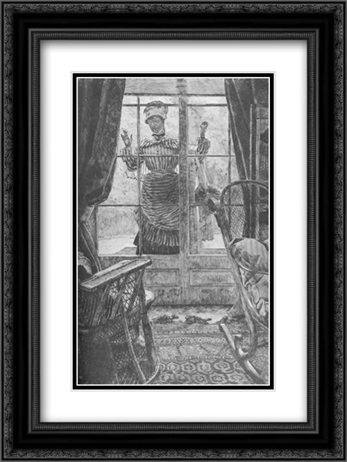 Femme a la fenetre 18x24 Black Ornate Wood Framed Art Print Poster with Double Matting by Tissot, James