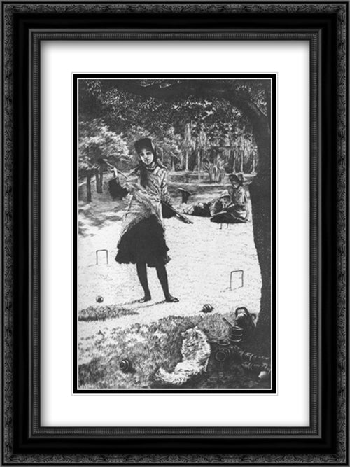 Le croquet 18x24 Black Ornate Wood Framed Art Print Poster with Double Matting by Tissot, James