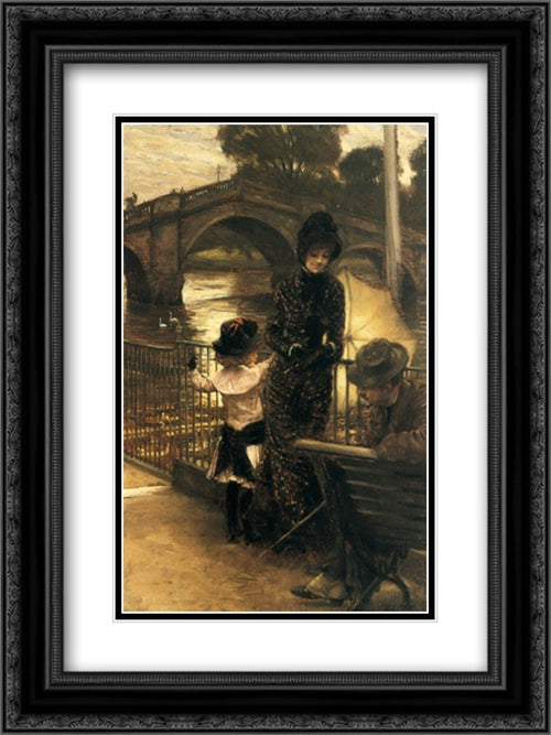 By the Thames at Richmond 18x24 Black Ornate Wood Framed Art Print Poster with Double Matting by Tissot, James