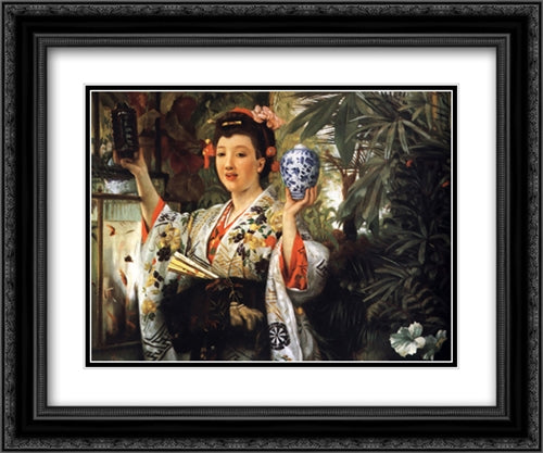 Young Lady Holding Japanese Objects 24x20 Black Ornate Wood Framed Art Print Poster with Double Matting by Tissot, James