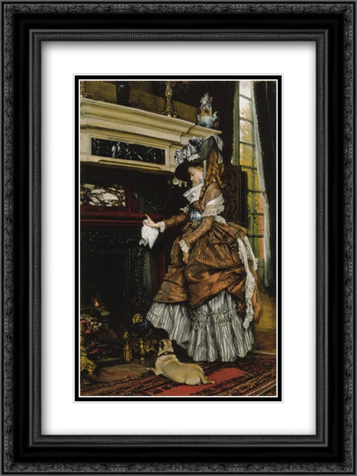 La cheminee 18x24 Black Ornate Wood Framed Art Print Poster with Double Matting by Tissot, James