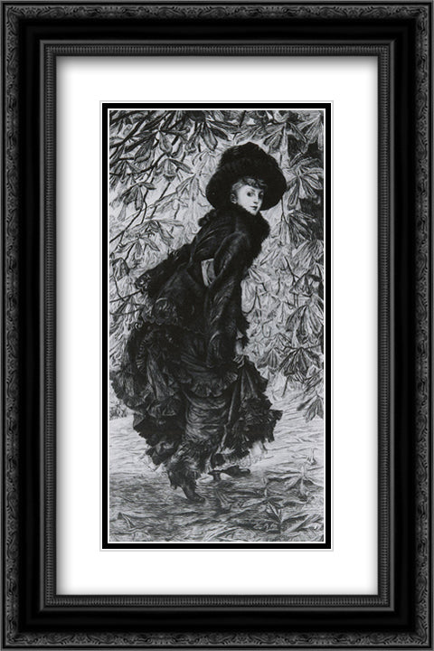 Octobre 16x24 Black Ornate Wood Framed Art Print Poster with Double Matting by Tissot, James