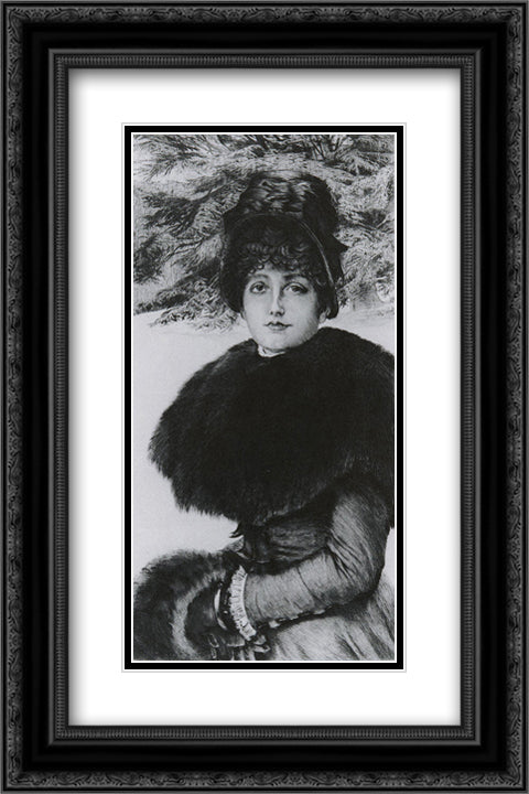 A Winter's Walk 16x24 Black Ornate Wood Framed Art Print Poster with Double Matting by Tissot, James