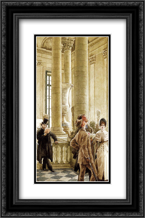 Au Louvre 16x24 Black Ornate Wood Framed Art Print Poster with Double Matting by Tissot, James