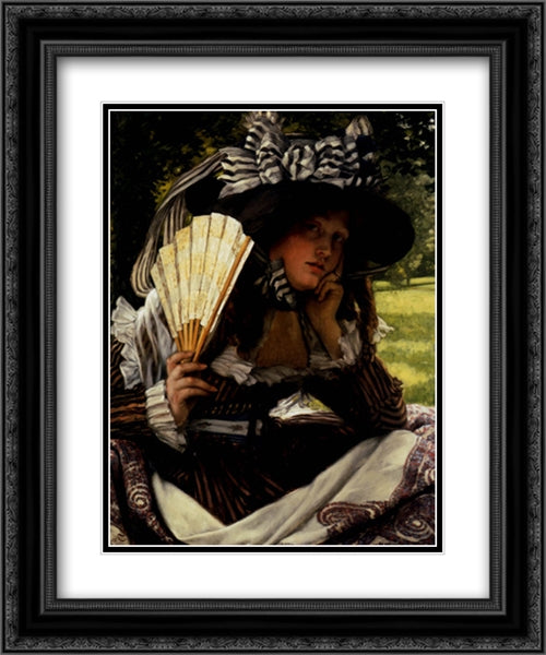 Jeune Femme A L'eventail 20x24 Black Ornate Wood Framed Art Print Poster with Double Matting by Tissot, James