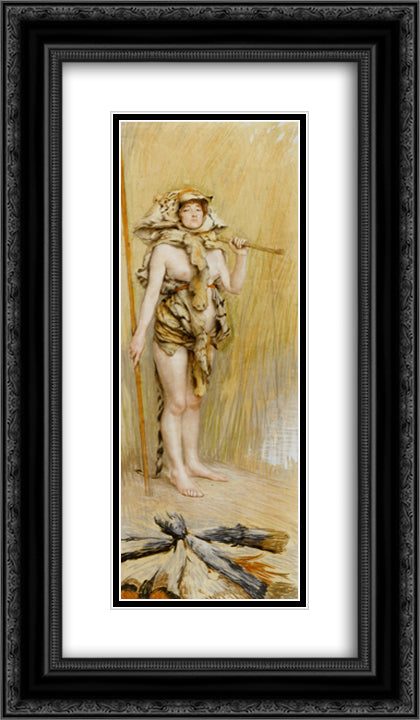 La Femme Prehistorique 14x24 Black Ornate Wood Framed Art Print Poster with Double Matting by Tissot, James