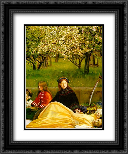 Apple Blossoms (Spring) - detail I 20x24 Black Ornate Wood Framed Art Print Poster with Double Matting by Tissot, James