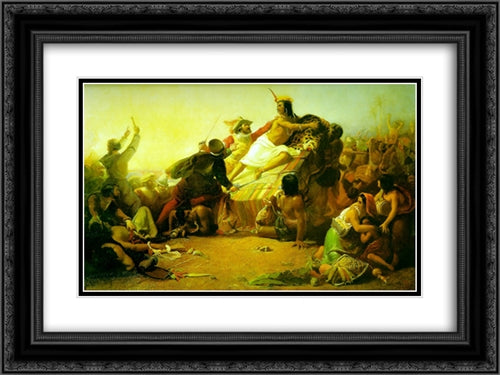 Pizarro Seizing the Inca of Peru 24x18 Black Ornate Wood Framed Art Print Poster with Double Matting by Tissot, James