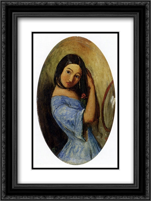 A Young Girl Combing Her Hair 18x24 Black Ornate Wood Framed Art Print Poster with Double Matting by Tissot, James