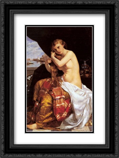 Venitienne A Sa Toilette 18x24 Black Ornate Wood Framed Art Print Poster with Double Matting by Tissot, James