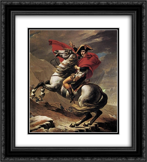 Napoleon at the St. Bernard Pass 20x22 Black Ornate Wood Framed Art Print Poster with Double Matting by David, Jacques Louis