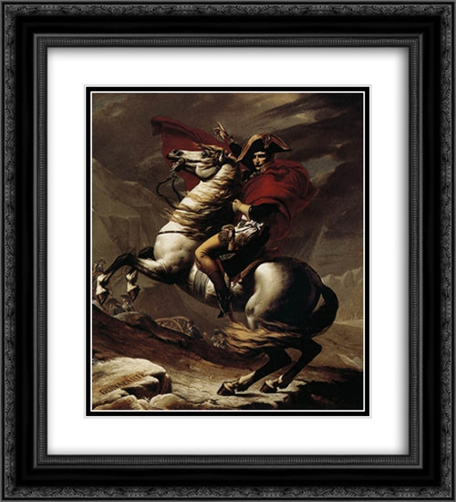 Bonaparte, Calm on a Fiery Steed, Crossing the Alps 20x22 Black Ornate Wood Framed Art Print Poster with Double Matting by David, Jacques Louis