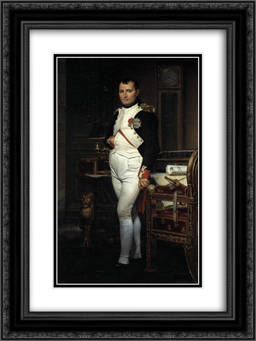 Napoleon in his Study 18x24 Black Ornate Wood Framed Art Print Poster with Double Matting by David, Jacques Louis