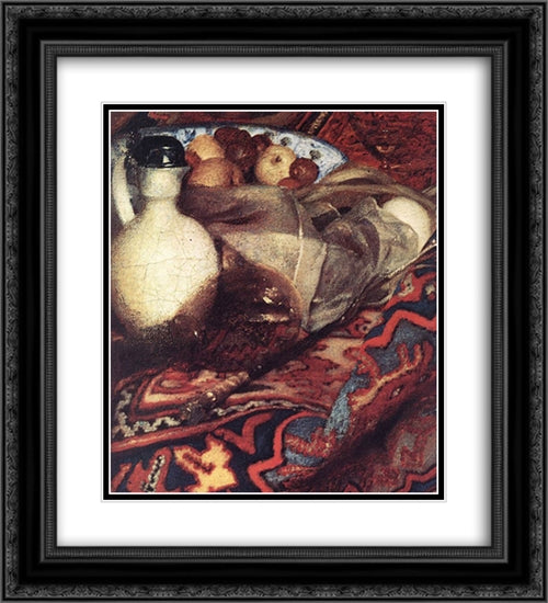 A Woman Asleep at Table [detail: 3] 20x22 Black Ornate Wood Framed Art Print Poster with Double Matting by Vermeer, Johannes